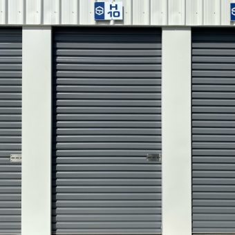 three storage units with closed doors