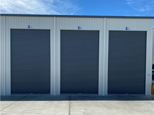 three closed storage units